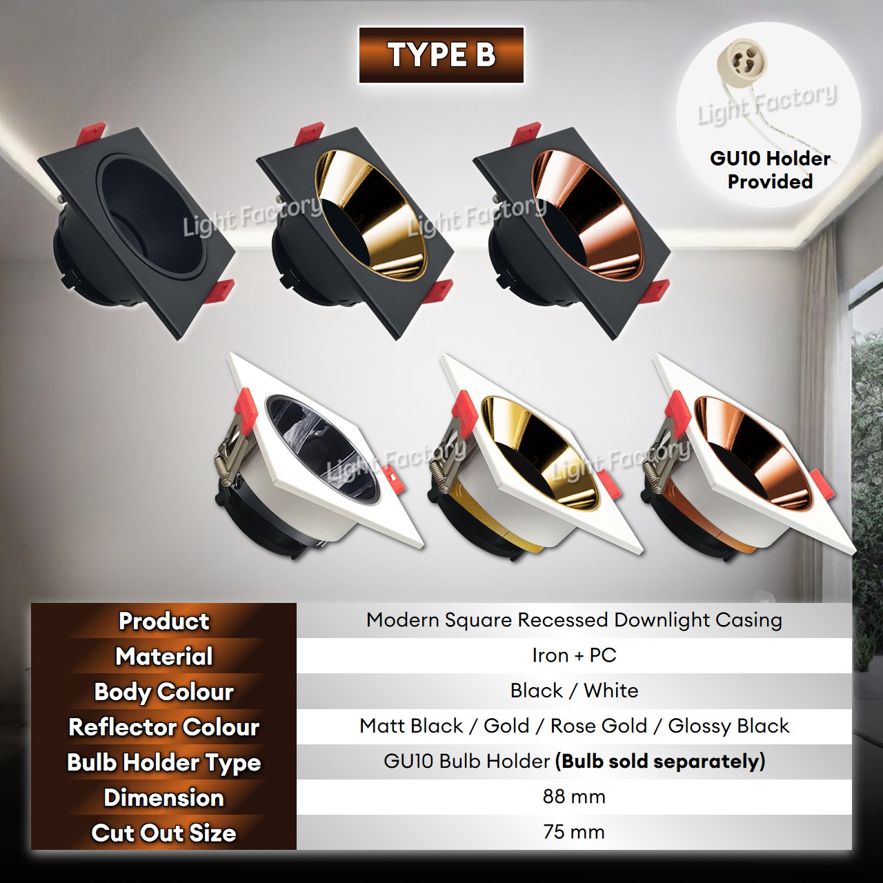 Recess Anti Glare Downlight Eyeball Casing Round / Single & Double ...