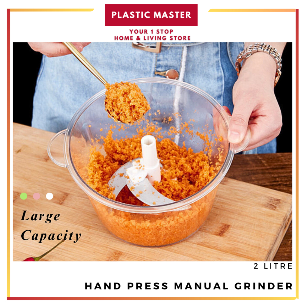 2L Food Chopper – Hand Press Manual Processor for Garlic, Onion ...