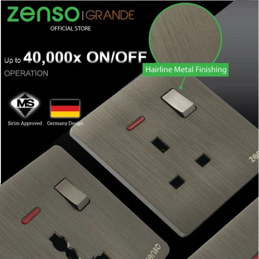 [SIRIM] ZENSO GRANDE Switches Socket Modern Black / Hairline / Gold 13A ...