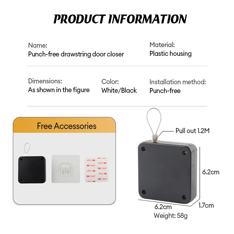 Automatic Door Closer Soft Close Adjustable Wire Rope Punch Free Auto ...