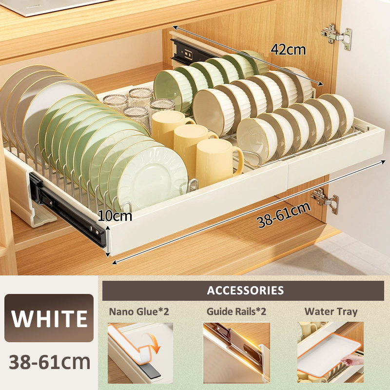 GSlife Adjustable Pull-out Dish Rack Drawer Storage Cabinet Built-in ...
