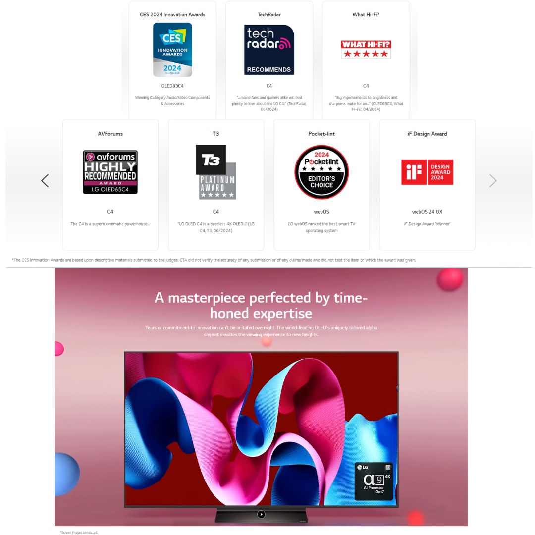 LG OLED55C4PSA 55 Inch 144Hz Dolby Vision & HDR10 4K UHD evo AI TV