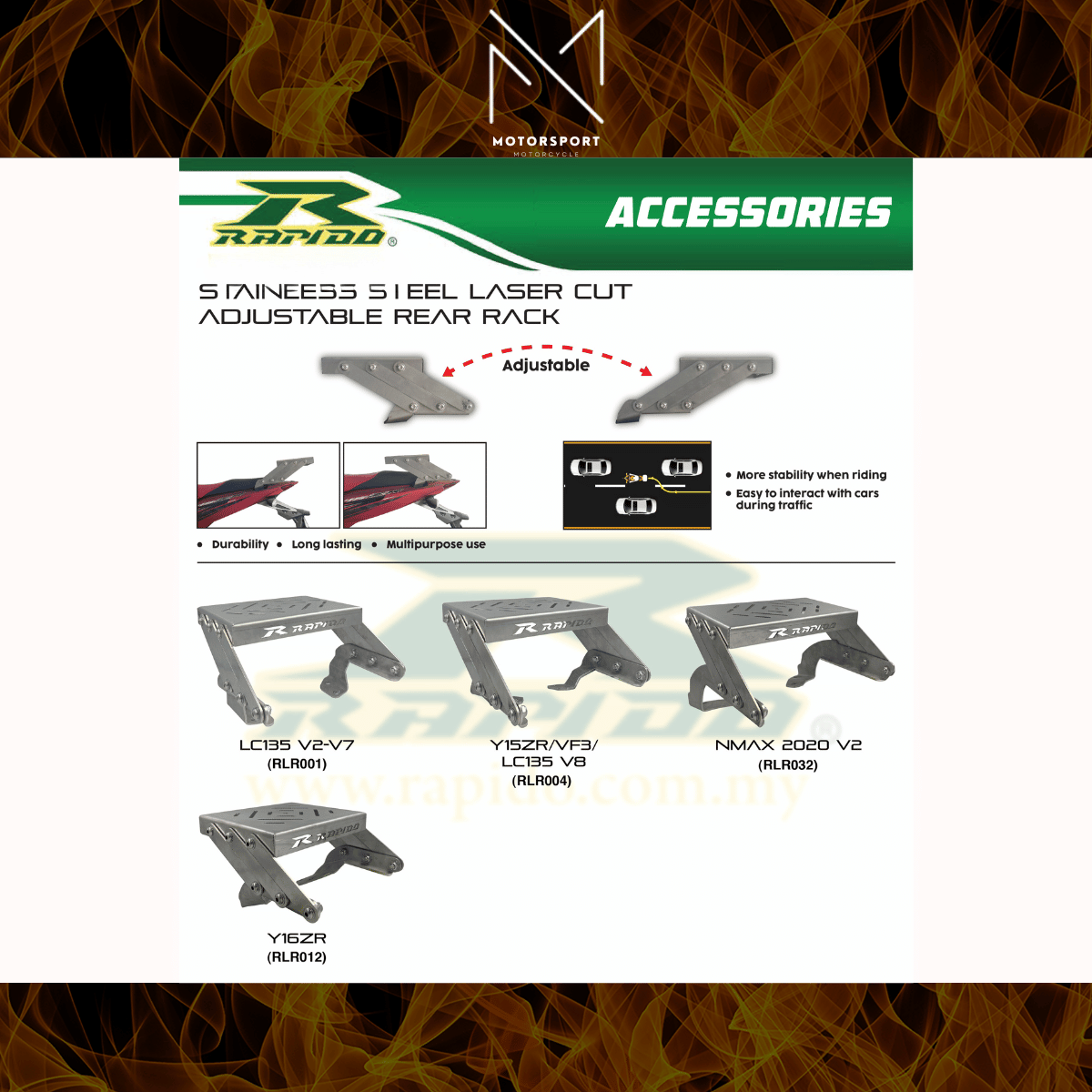RAPIDO STAINLESS STEEL Rack Motorsikal Adjustable Rek Motorcycle ...