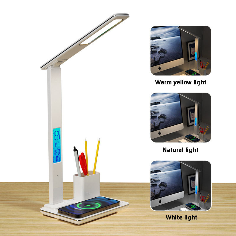 USB LED Desk Lamp With Wireless Charging Calendar Temperature Alarm ...