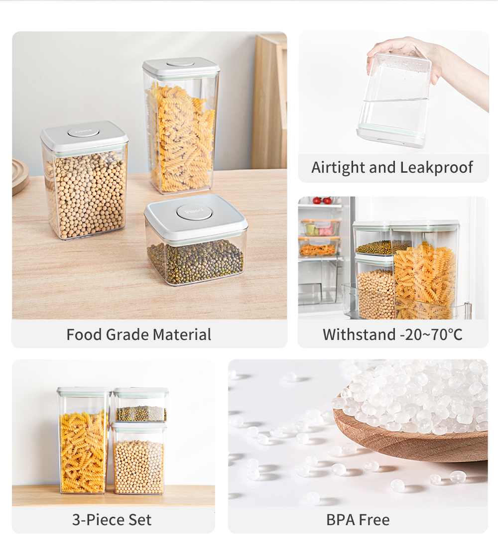 【Famliy Set】Simplus Set of 3 One-button Press Airtight Food Storage ...