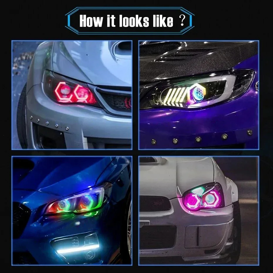 4 in 1 Custom Halo Rings Angel Eyes / Hex RGB Car Lights 70mm 80mm 90mm ...