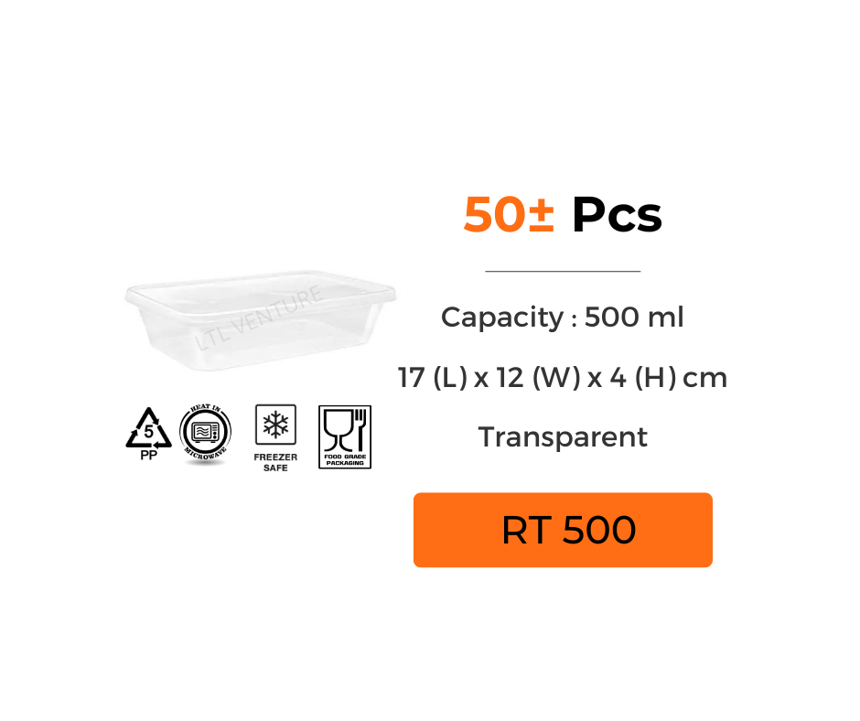 (50Pcs) Rectangle PP Rectangular Plastic Container with Lids Teka 500 ...