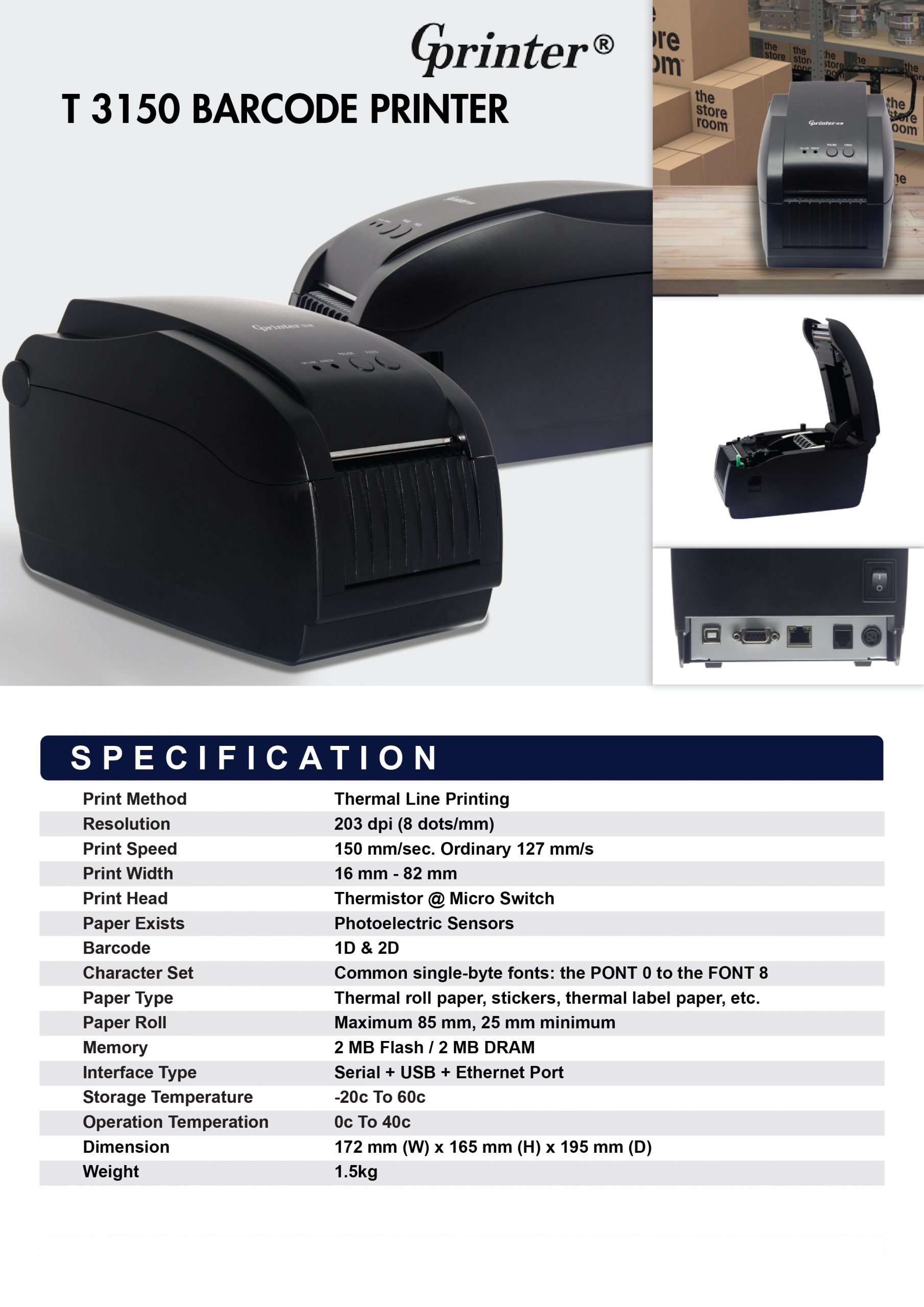 Gprinter T3150 3150TIN Thermal Label Sticker Printer USB+LAN+Serial ...