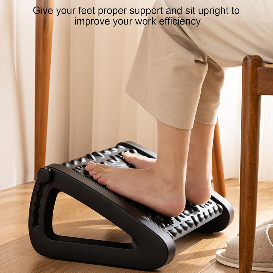 Footrest Ergonomic Tilted Foot Stool, 6 Height Adjustable with Massage ...