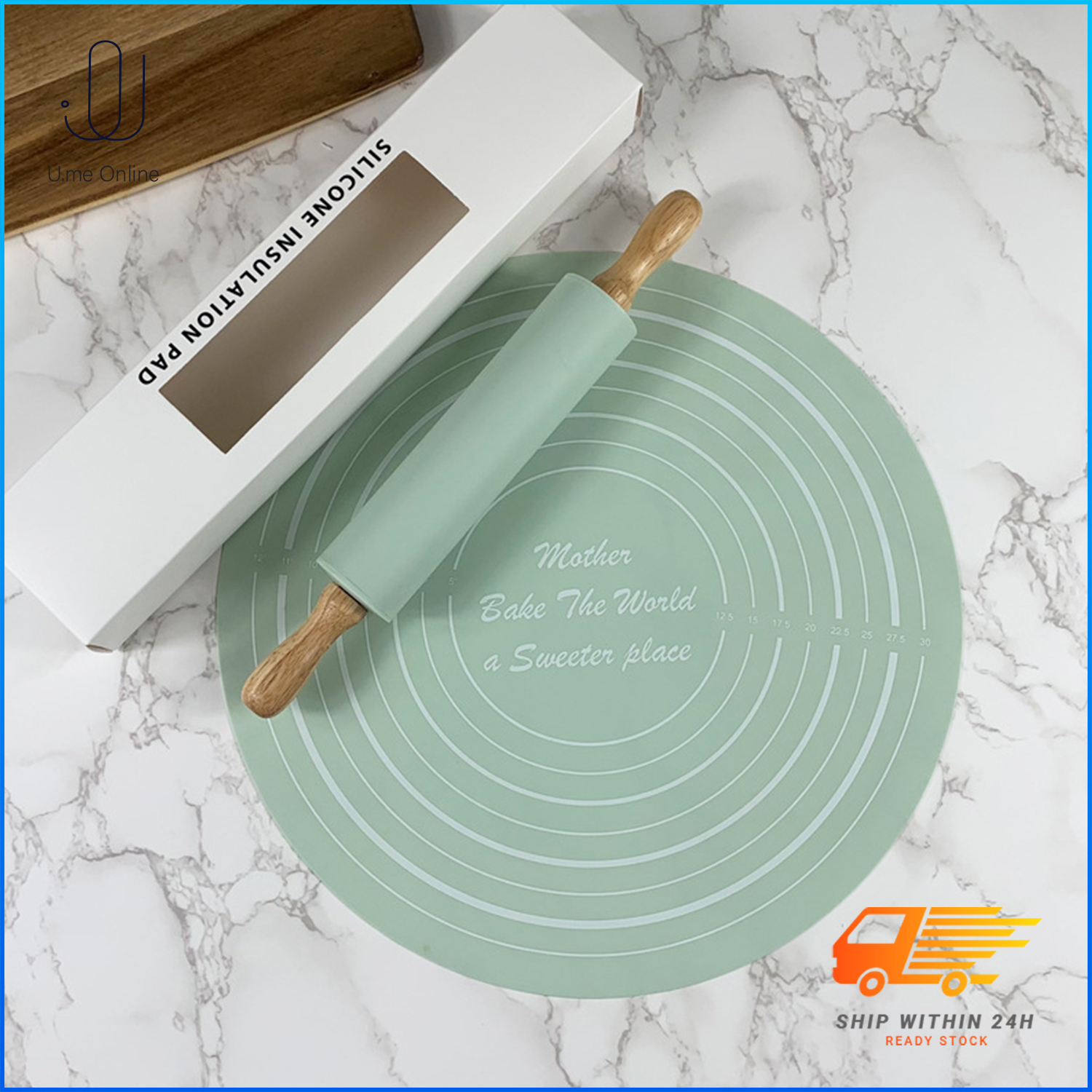 U.me 2 in 1 Silicone Baking Rolling Pin Set Non-Stick Food-Grade Dough ...