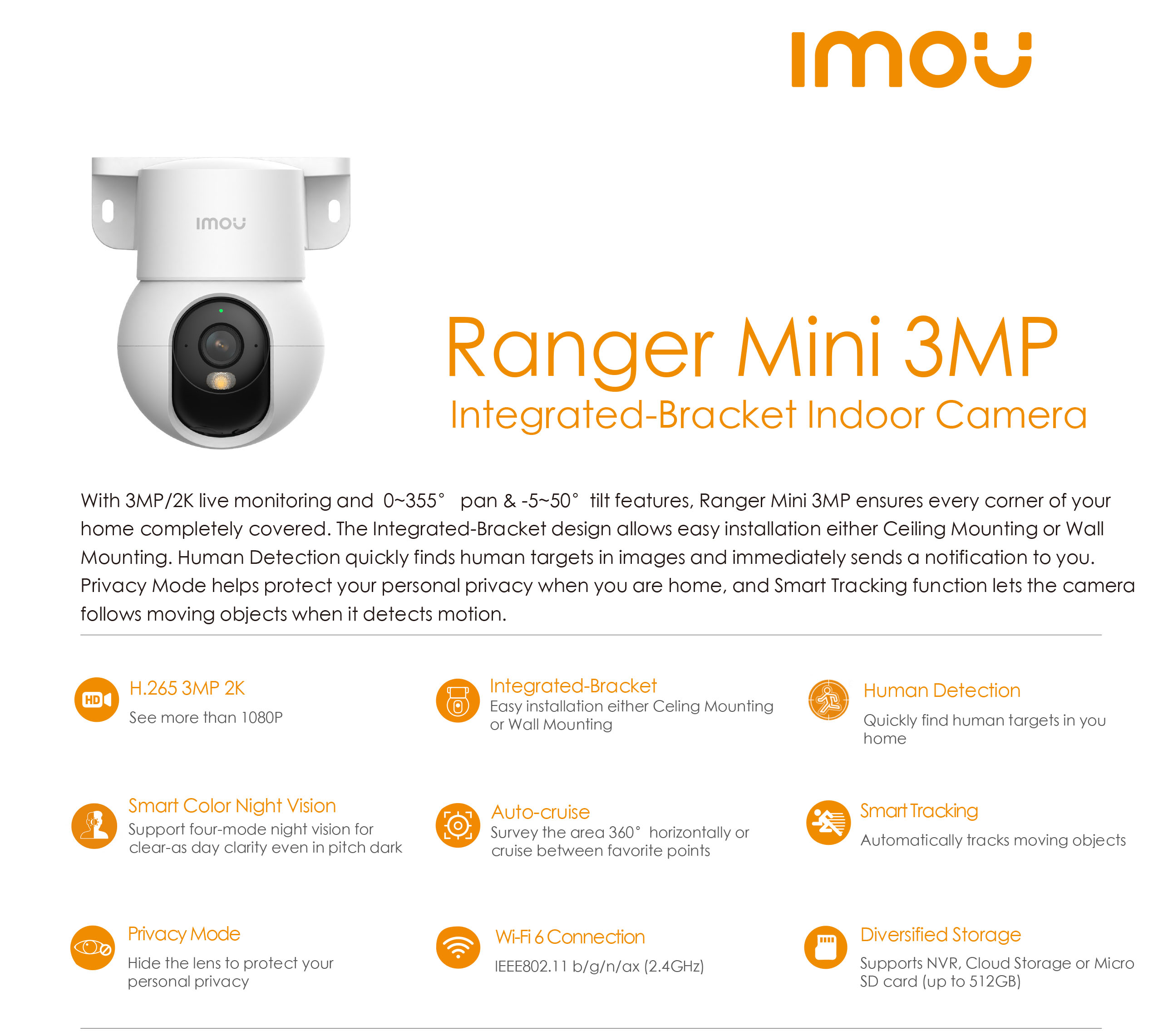 Imou Ranger Mini Mp Mp Smart Motion Tracking Ai Human Detection Home Cctv Wireless Ip Camera