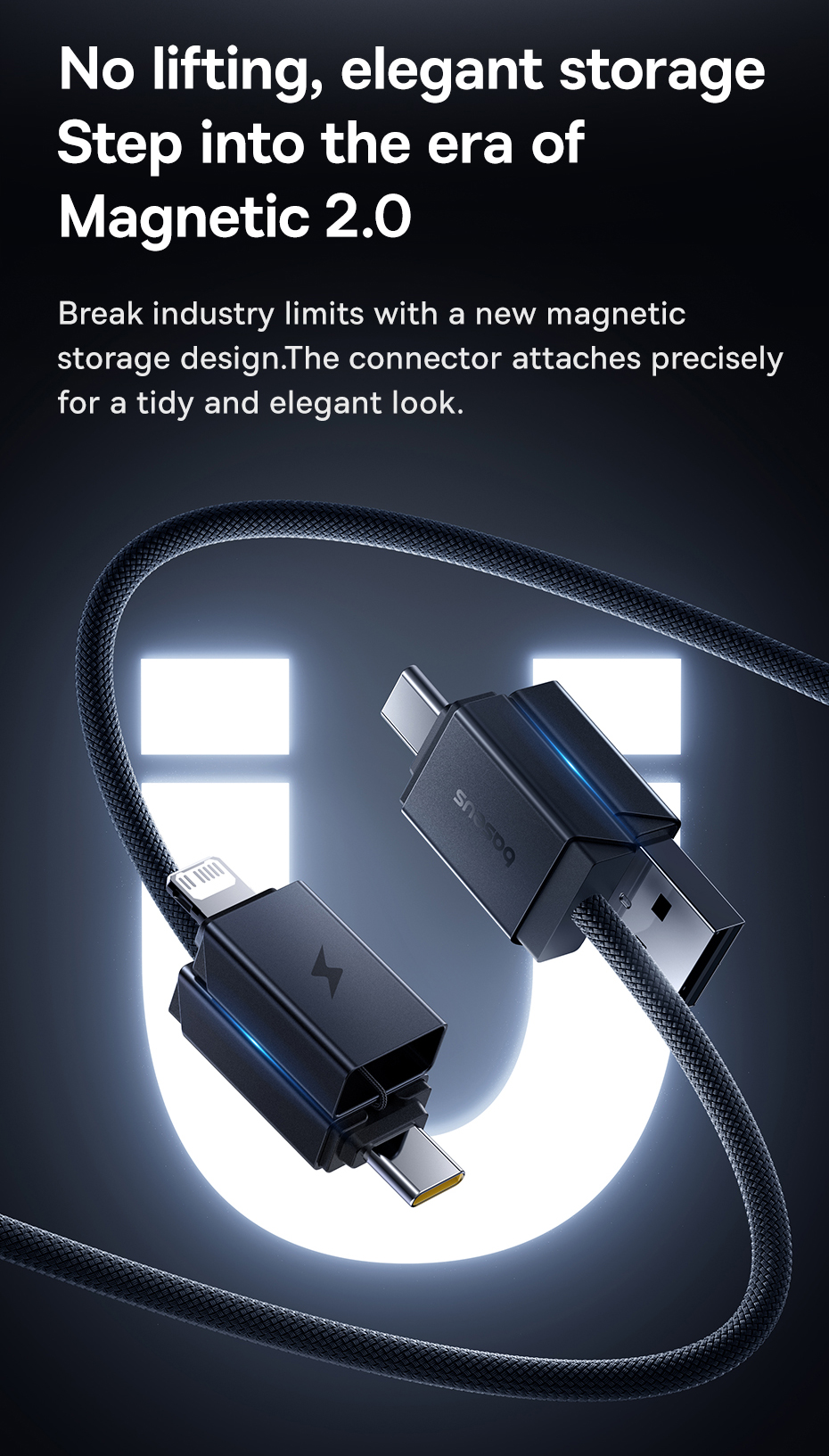 Baseus 4 in 1 USB Cable 60W Fast Charging Cable For iP Laptop Xiaomi ...