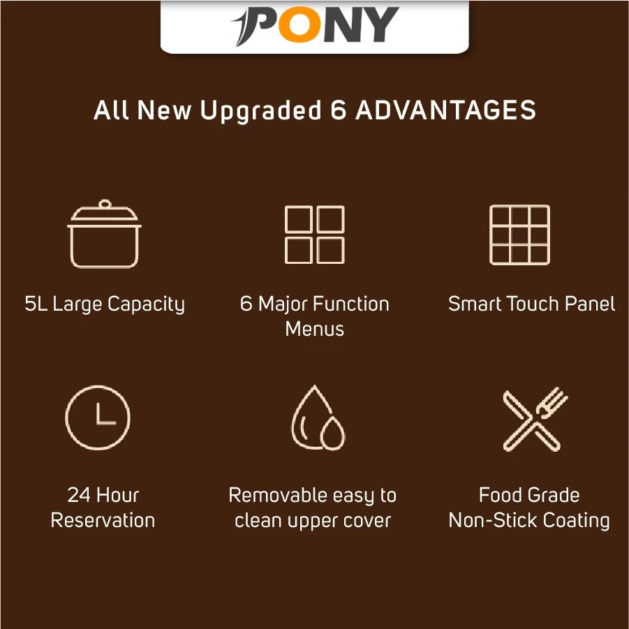 Pony 5L Electric Multifunction Non-Stick Micro sugar Rice Cooker Keep ...