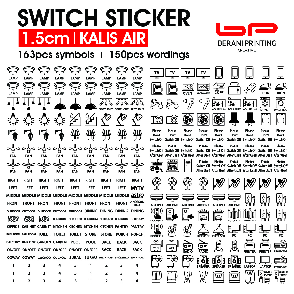 Sticker Label Switch Plug / Socket Symbol & Word for Whole House ...