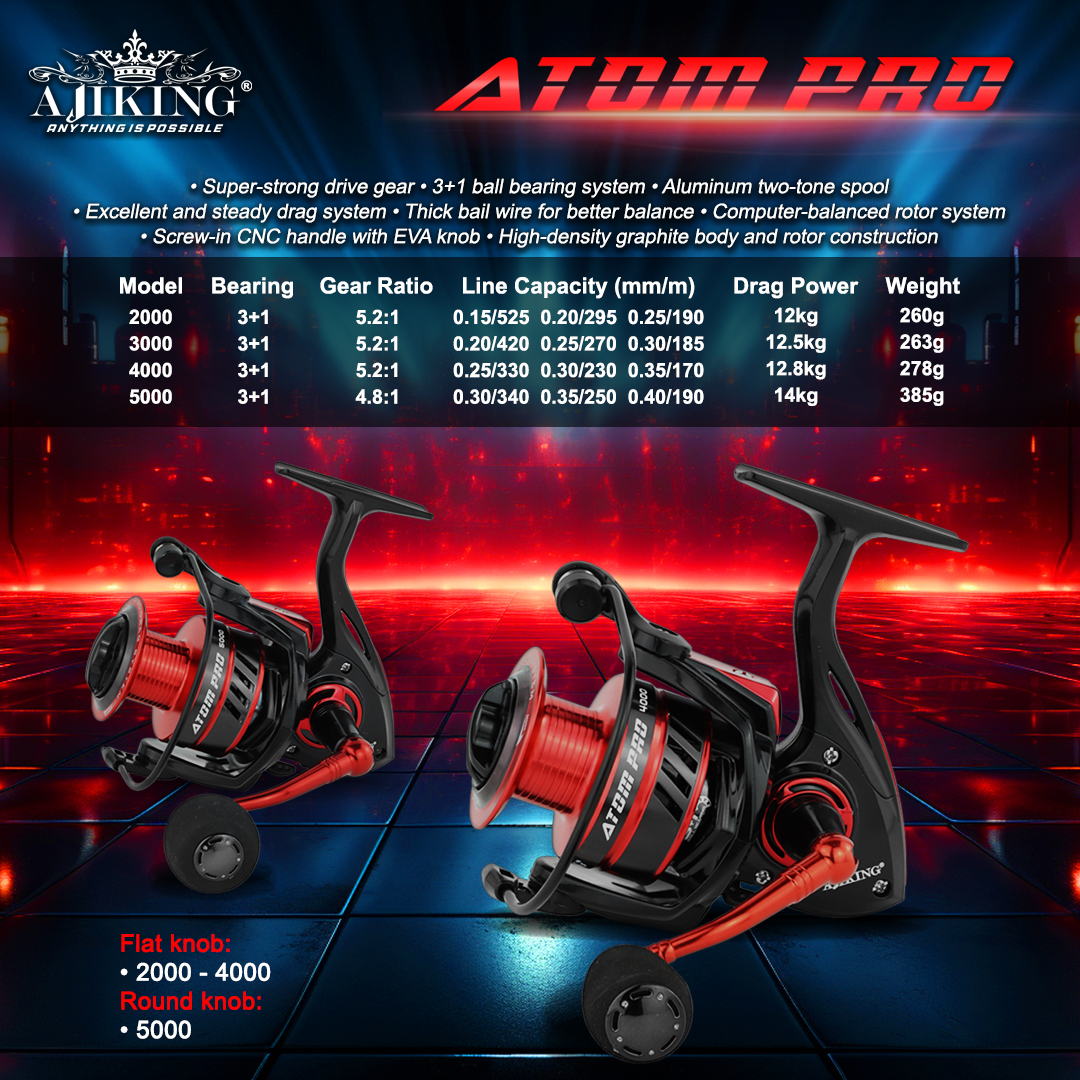 Ajiking Atom Pro [Maxdrag 12-14kg] Spinning Fishing Reel Inshore ...