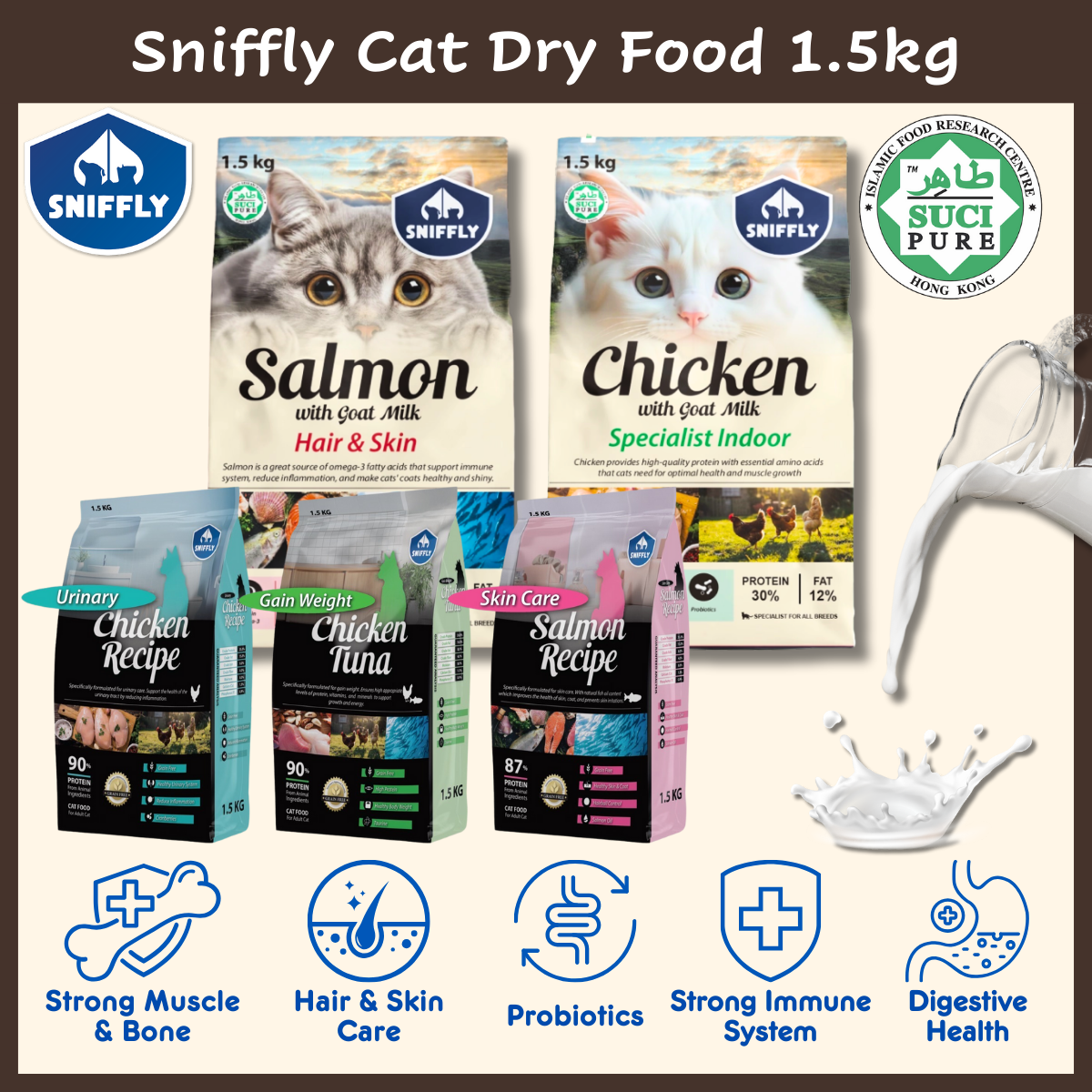 Sniffly Cat Dry Food 1.5kg Hair Skin Care Weight Gain Urinary Grain ...