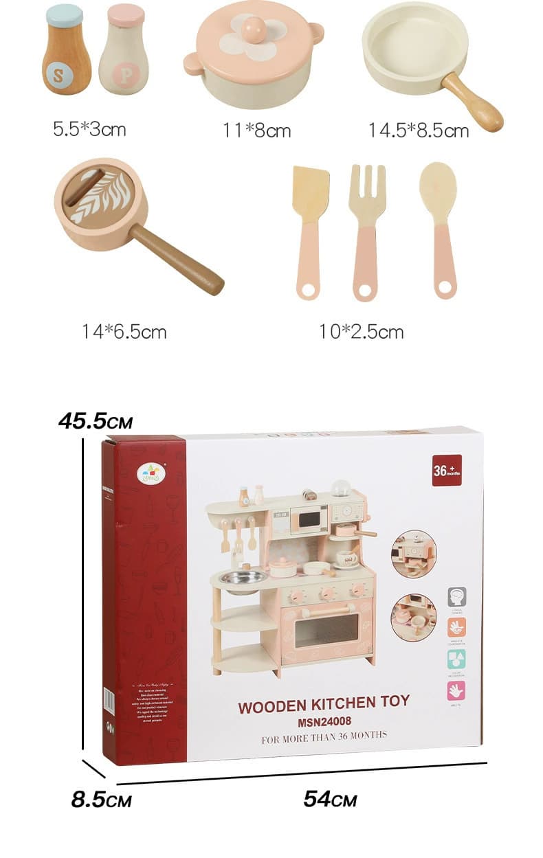 Wooden Kitchen Playset Full Big Cooking Set Kids Pretend Play Cooking ...