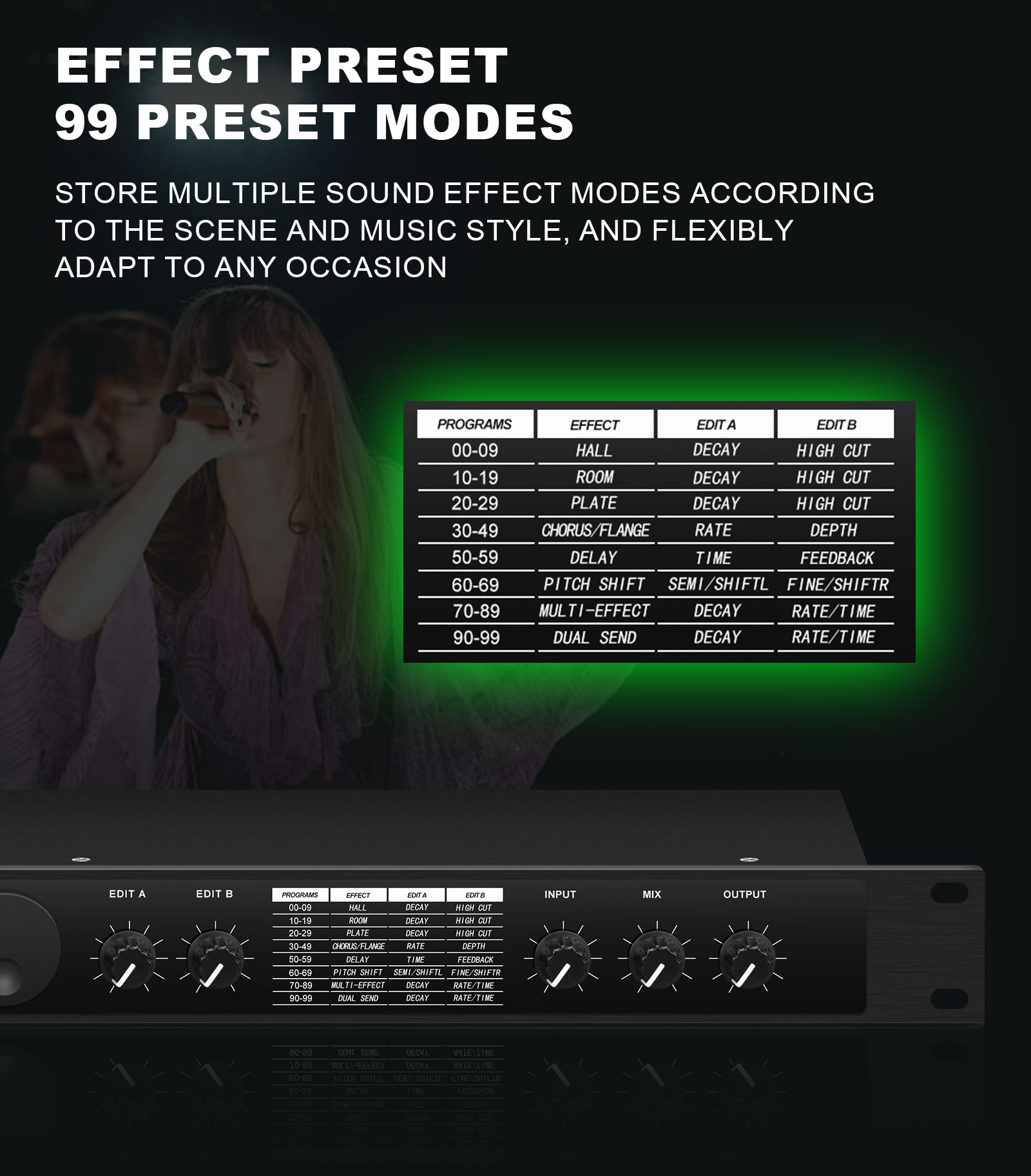 MIC4 Effector built-in DSP99 pre-effector Adjust sound effects Singing ...