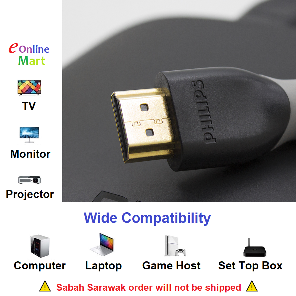 Philips Original 4K UHD HDMI 2.0 Cable (3D ARC HDCP 2.2) Full HD 2K 4K ...