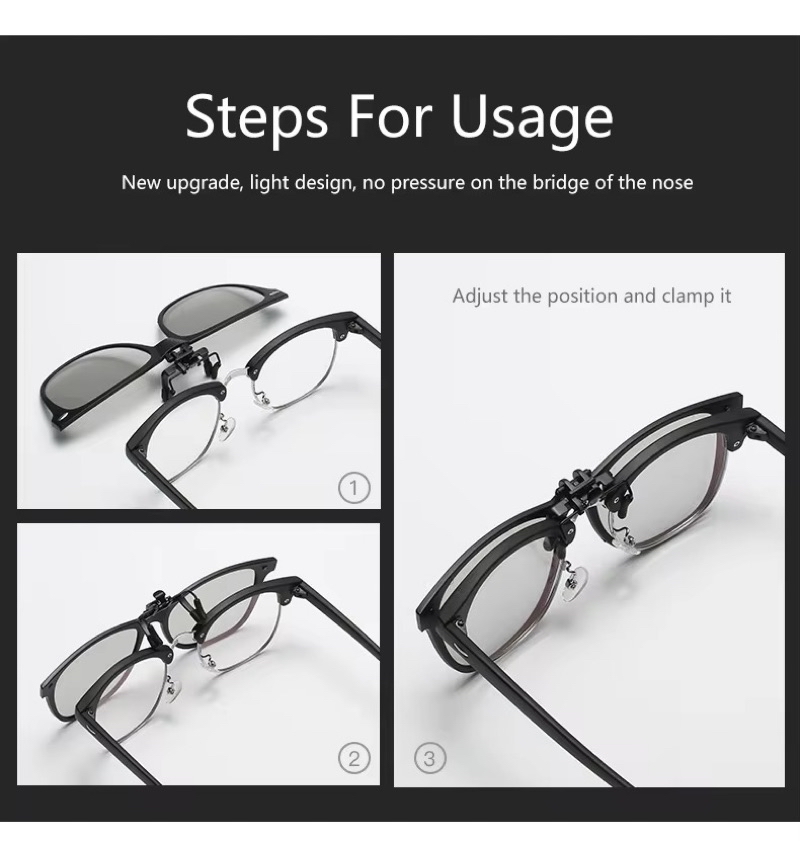 TR90 Clip On sunglasses polarized day night vision flip up adjustable ...