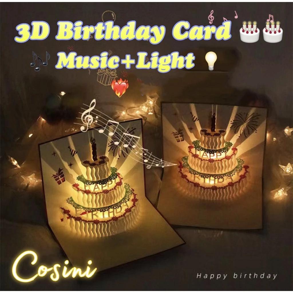 3D Pop Up Light Music Birthday Card Cake Creative Greeting Card Message ...