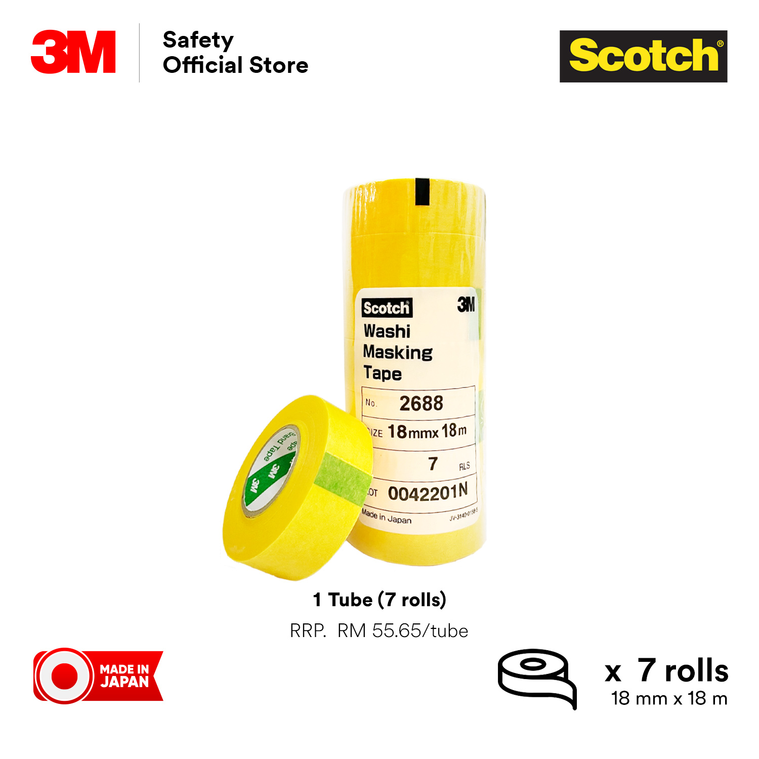 [Sell by Tube] 3M™ Scotch® Masking Tape 2688/ Washi Tape/ Wall Sealing ...