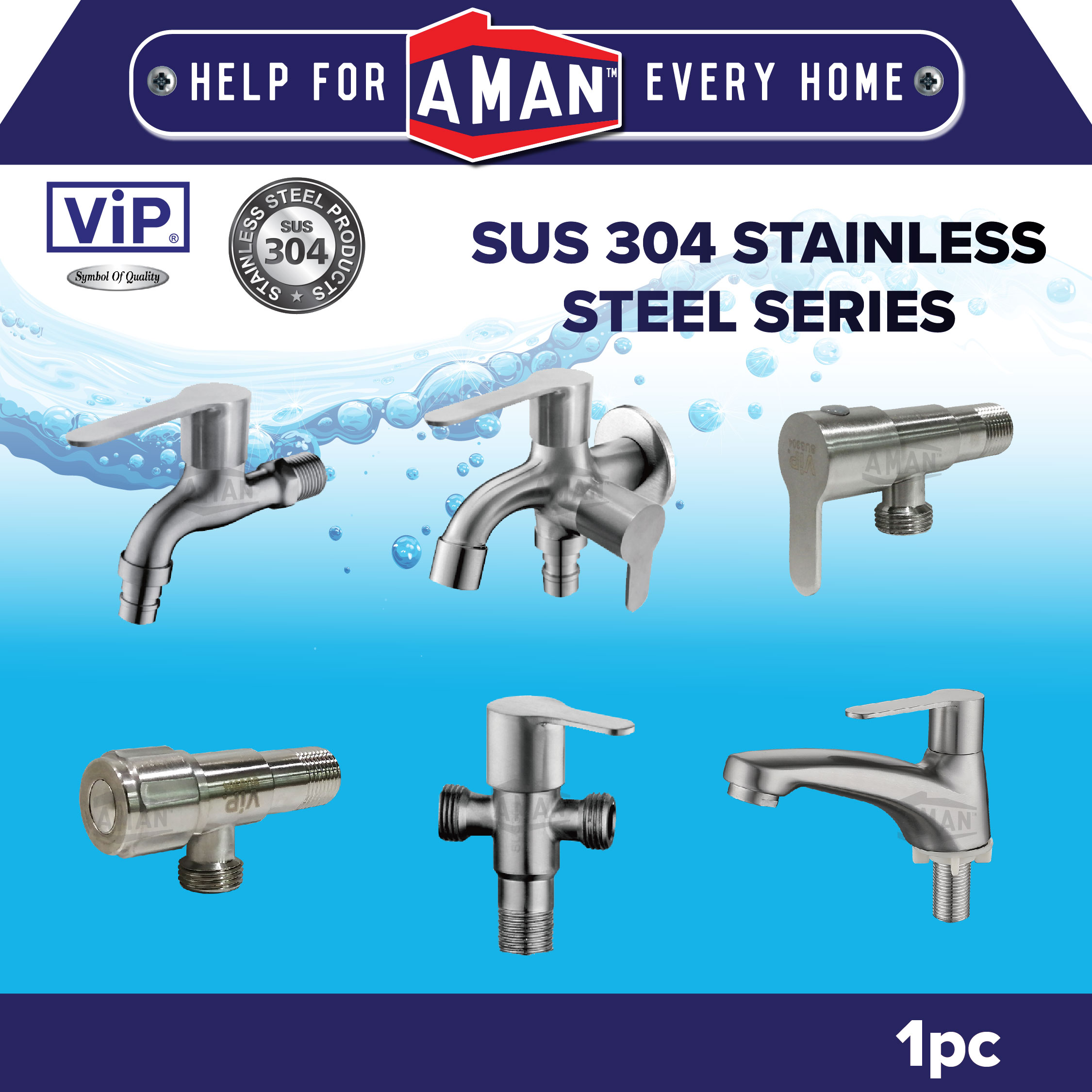 VIP SUS-304 Stainless Steel Quarter Turn 2-Way Angle Valve Tap Pipe ...
