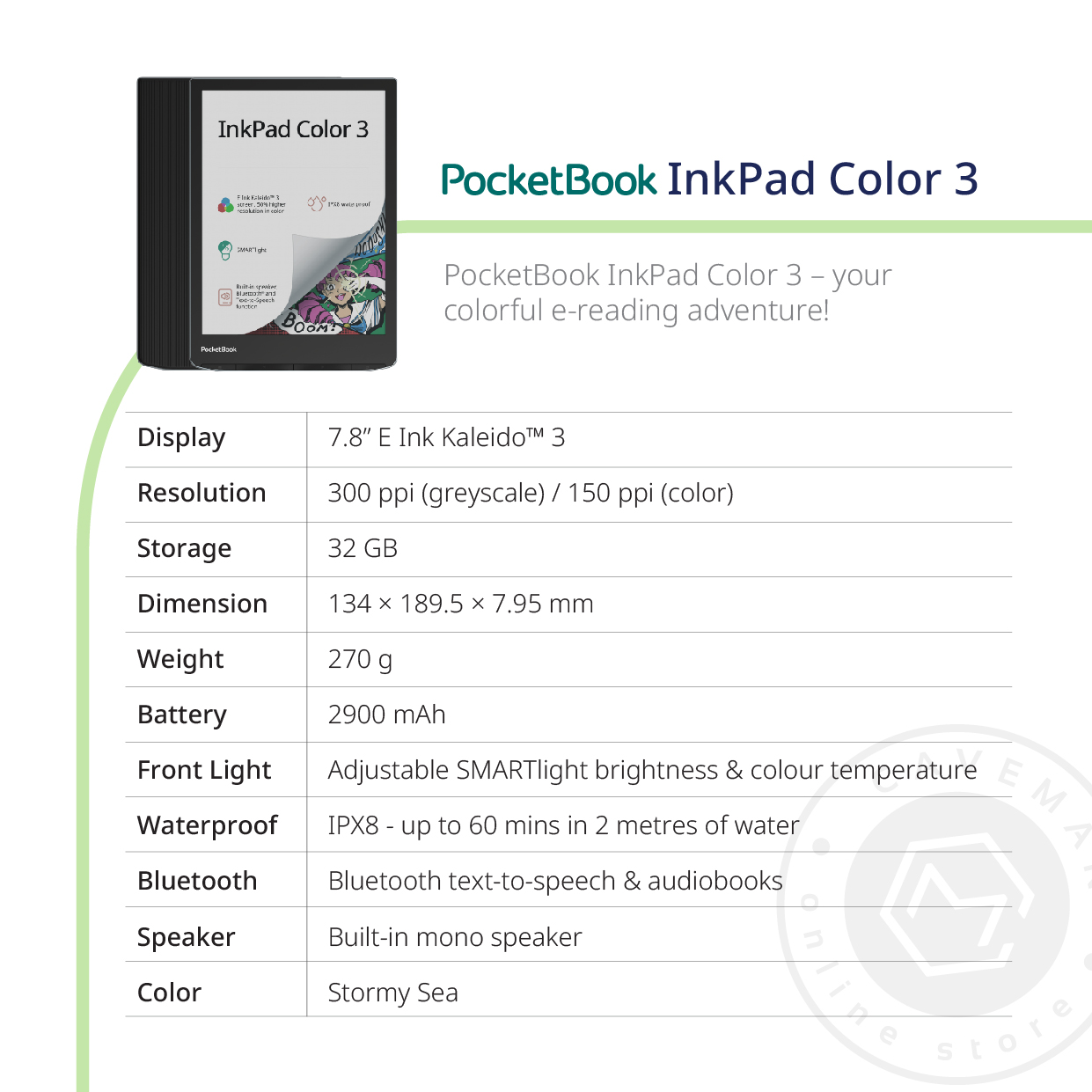 PocketBook InkPad Color 3 - 32 GB + 7.8 Inch Color Display eReader ...