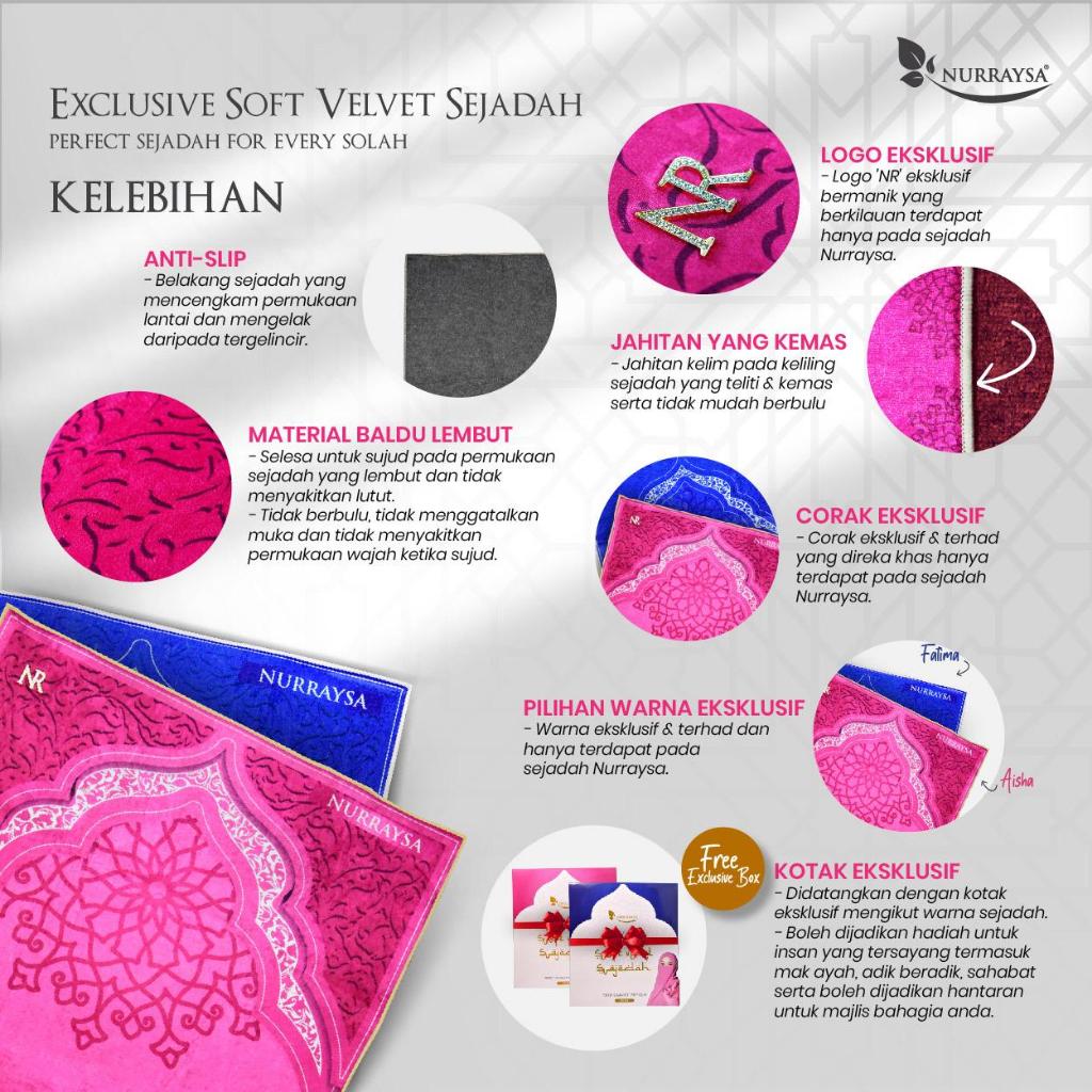 NURRAYSA Exclusive Soft Velvet Sajadah Musollah Prayer Sejadah Baldu ...