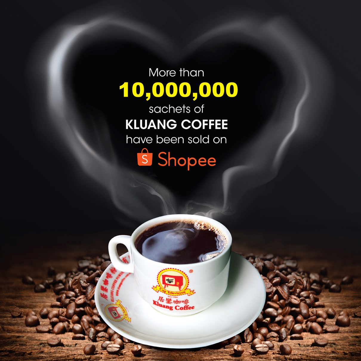 Kluang TV Coffee Kopi-O Kosong (100 sachets x 1 tub) Black Coffee Kopi ...