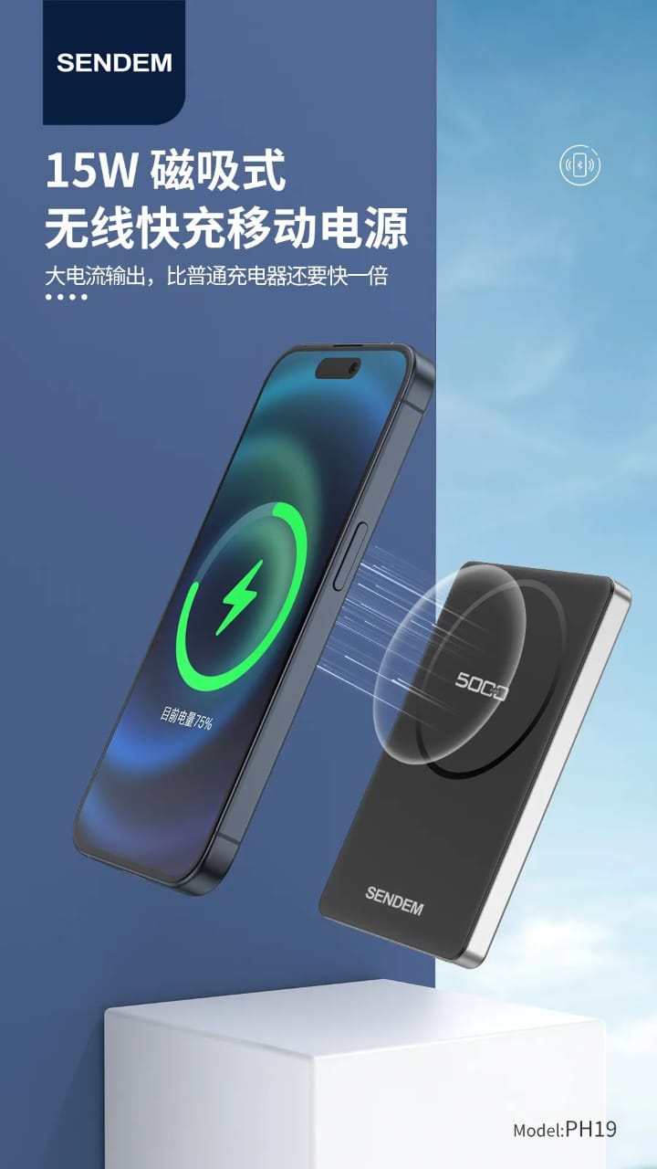 Sendem PH19 Ultra-thin 5,000mAh Magnetic Wireless Power Bank | Shopee ...