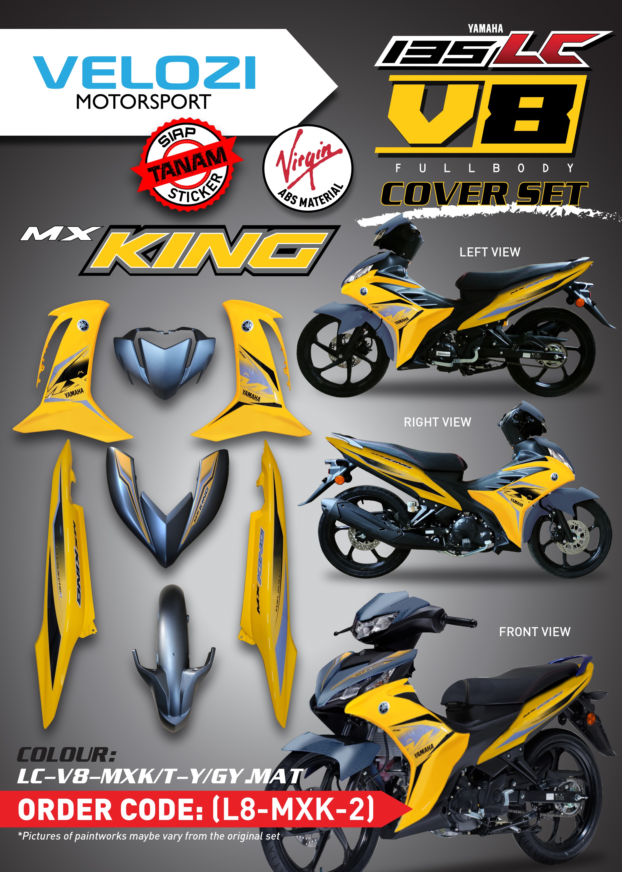 COVERSET YAMAHA LC V8 FI DESIGN MX KING YELLOW GREY MATT L8-MXK-2 ...