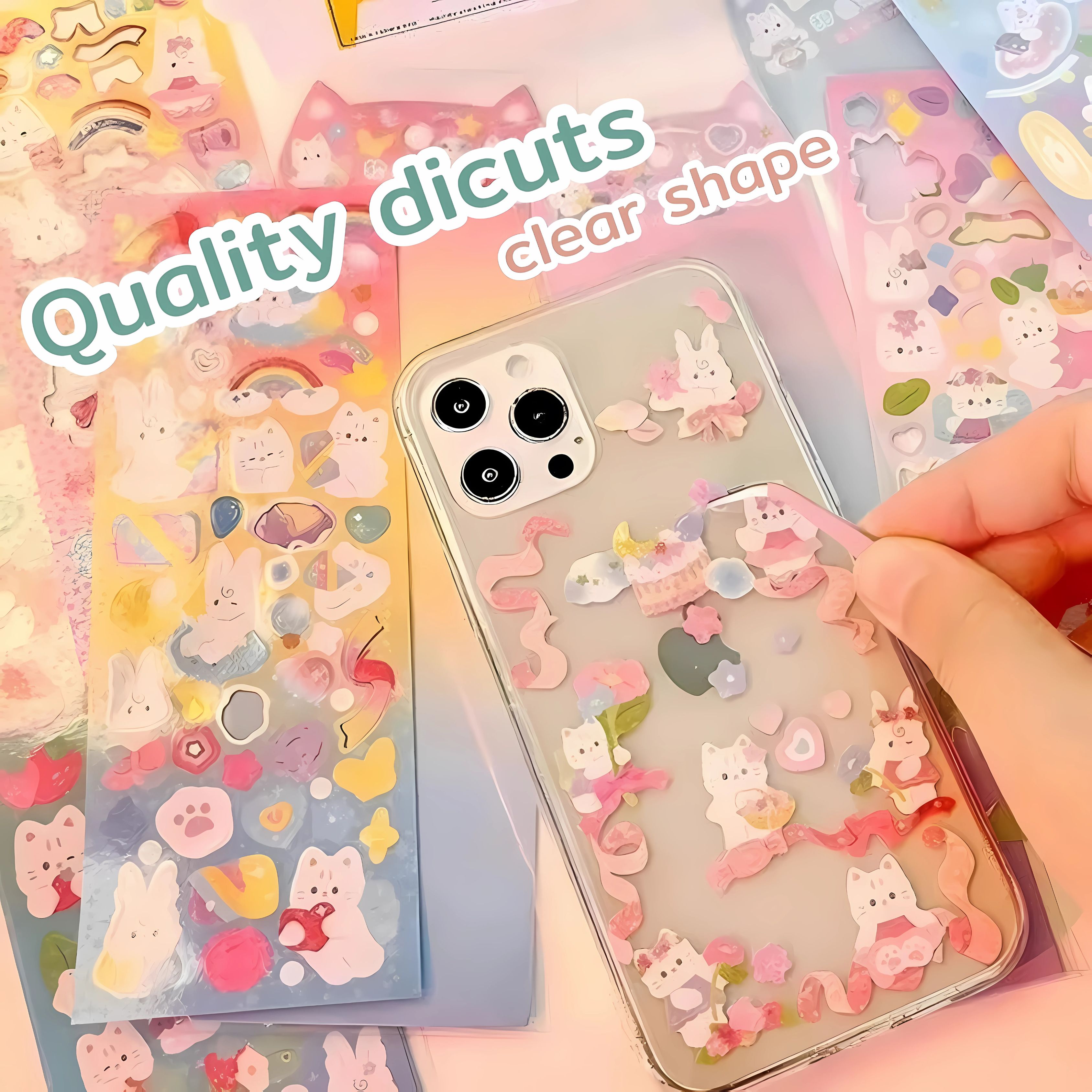 Paper stickers in cute patterns to decorate DIY pencil cases and phone ...