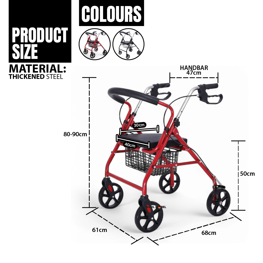Rollator Walker Adult Lightweight Tongkat Roda Kaki Empat Wheelchair ...