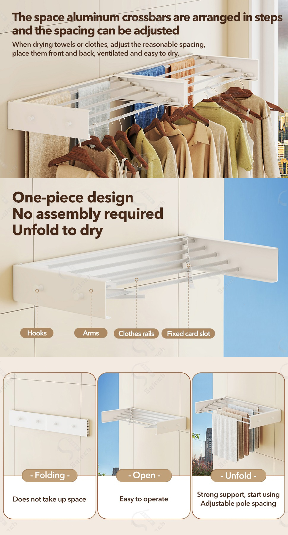 Sqinch Wall Mounted Foldable Clothes Drying Rack Retractable Hidden ...