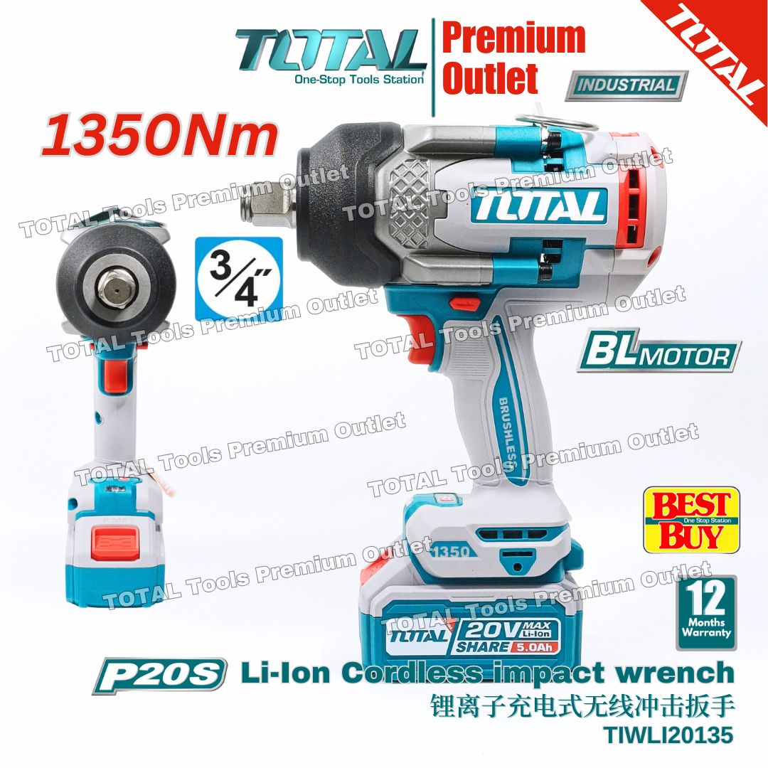 TOTAL Tools 20V series 1350Nm Cordless high torque impact wrench ¾ ...