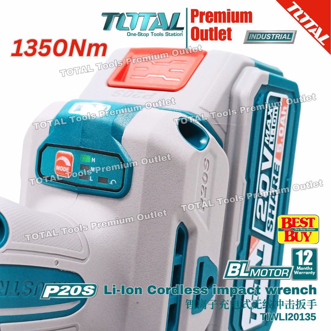 TOTAL Tools 20V series 1350Nm Cordless high torque impact wrench ¾ ...