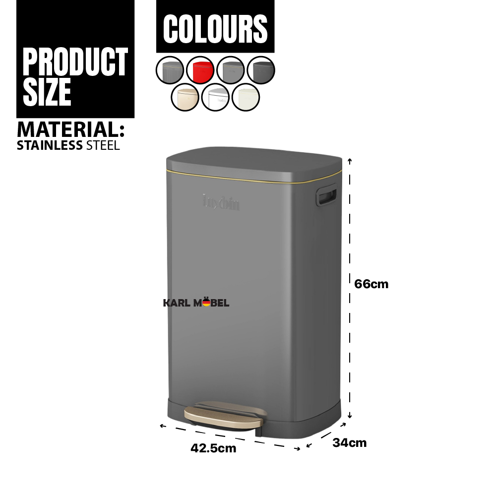 Luxbin™ Tong sampah besar Dustbin kitchen large 50L 30L Pedal rubbish ...