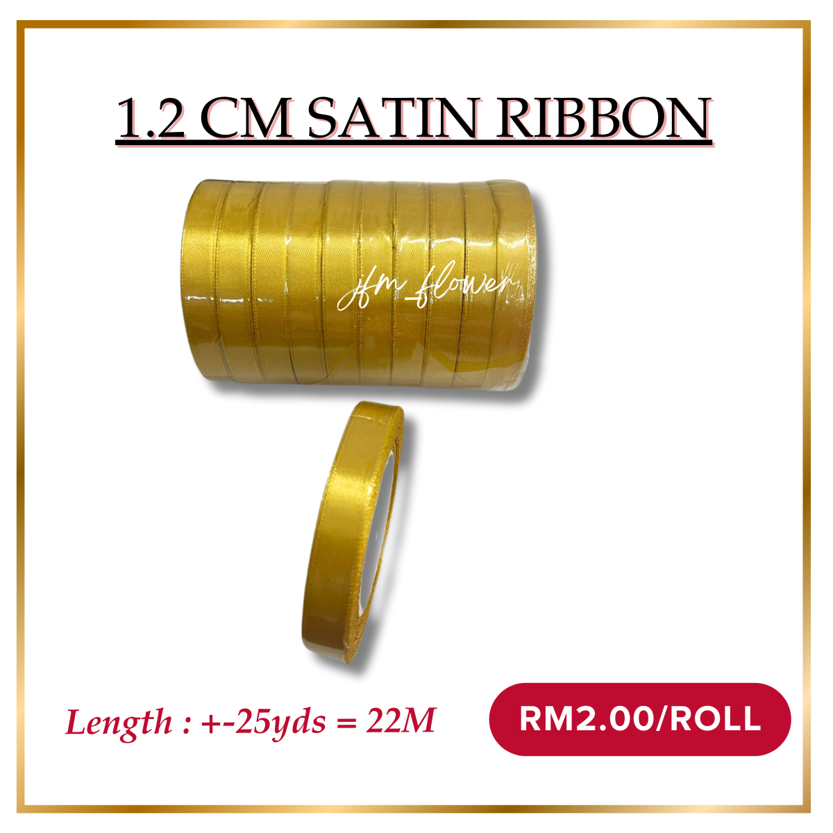 1.2CM x 25YDS Satin Ribbon / Riben Hiasan / Organza Flower Bouquet Roll ...