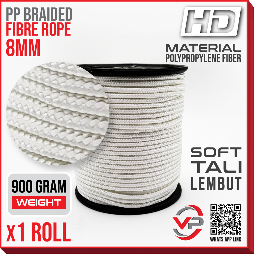 H/DUTY PP WHITE BRAIDED FIBRE ROPE 3MM 4MM 5MM 6MM 8MM 900GM SOFT TALI ...