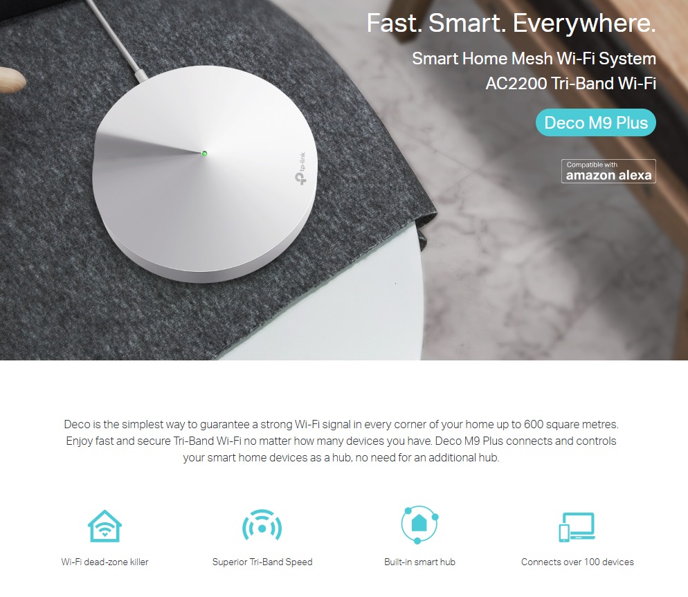 TP-Link Deco M9 Plus AC2200 Mesh WiFi Router 3-Pack Tri-Band Gigabit ...