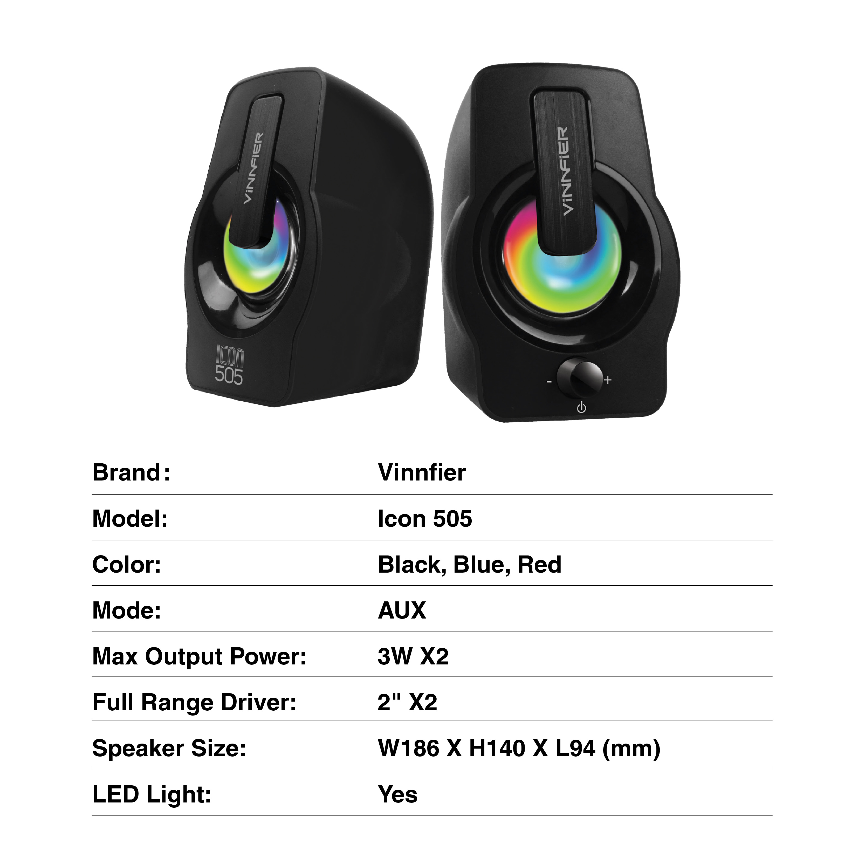 Vinnfier Icon 505 RGB USB Portable Speaker 2.0 with LED Lights For PC ...