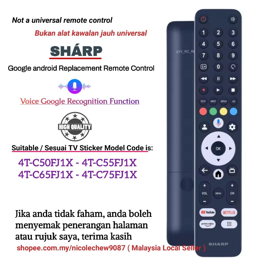 SHARP FJ1X Google android TV Replacement Remote Control With Voice ...