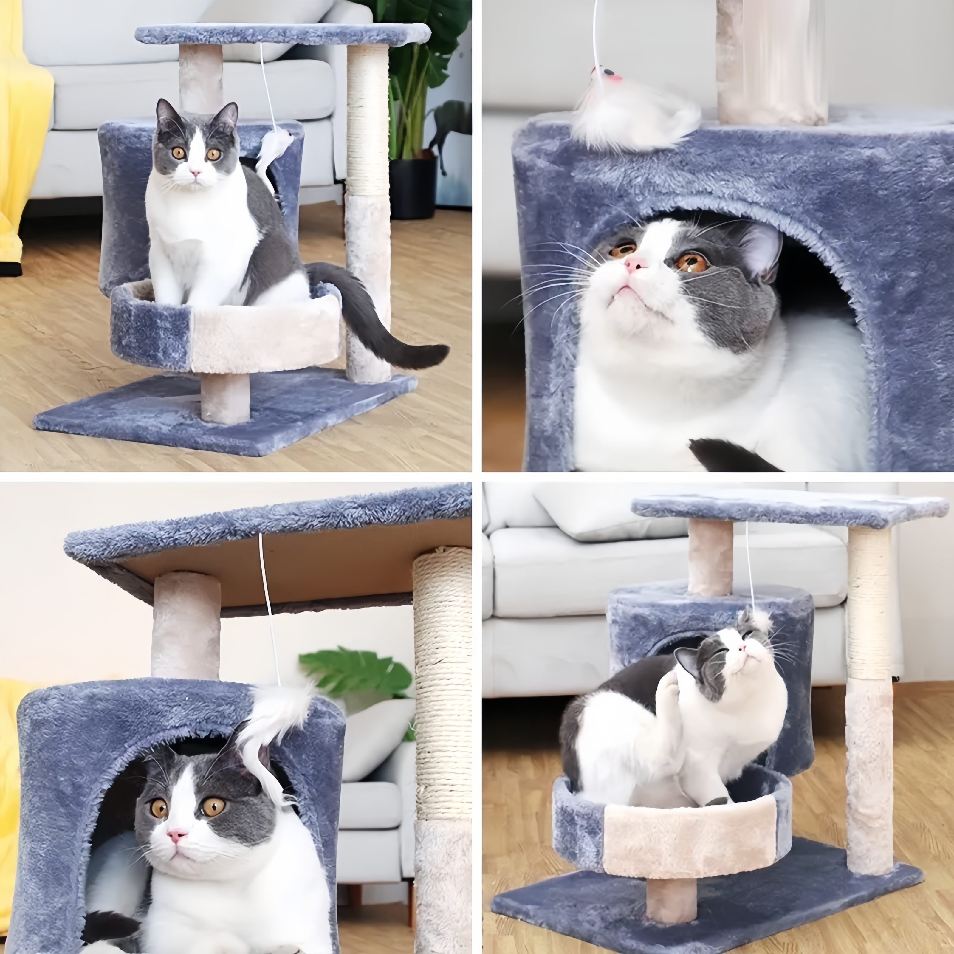 Cat Tree Series Premium Sisal Cat Wooden Tree Scratcher 2/3 Levels Cat ...