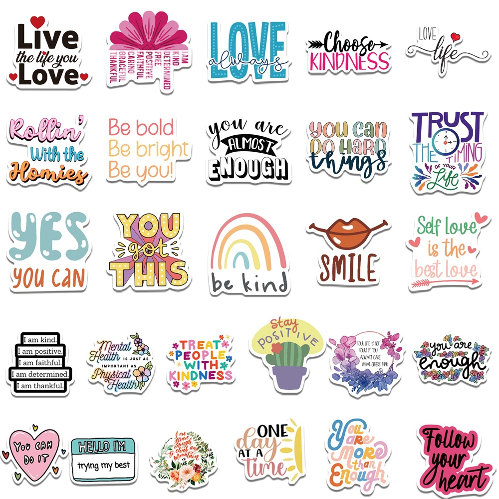 [KW] 50 pcs Sticker Kecil | Stiker Aesthetic “Positive Vibes” Ceria ...