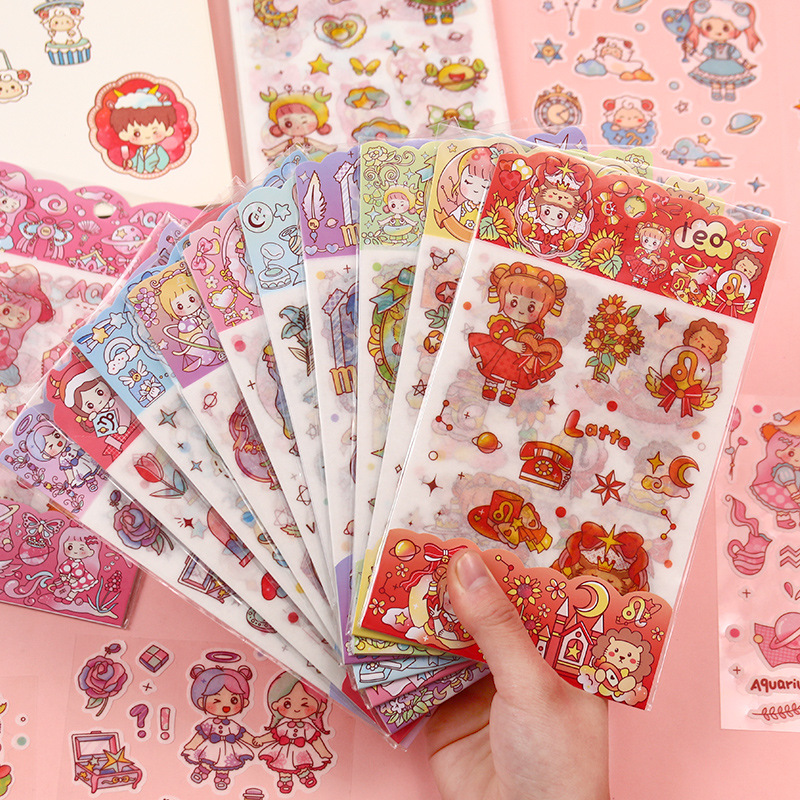 4Pcs/1Pack Cute Sticker (12 Constellation Zodiac) Stationery Stickers ...