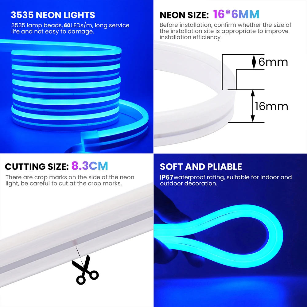 10m Tuya RGB application Neon flexible lamp LED neon synchronized with ...