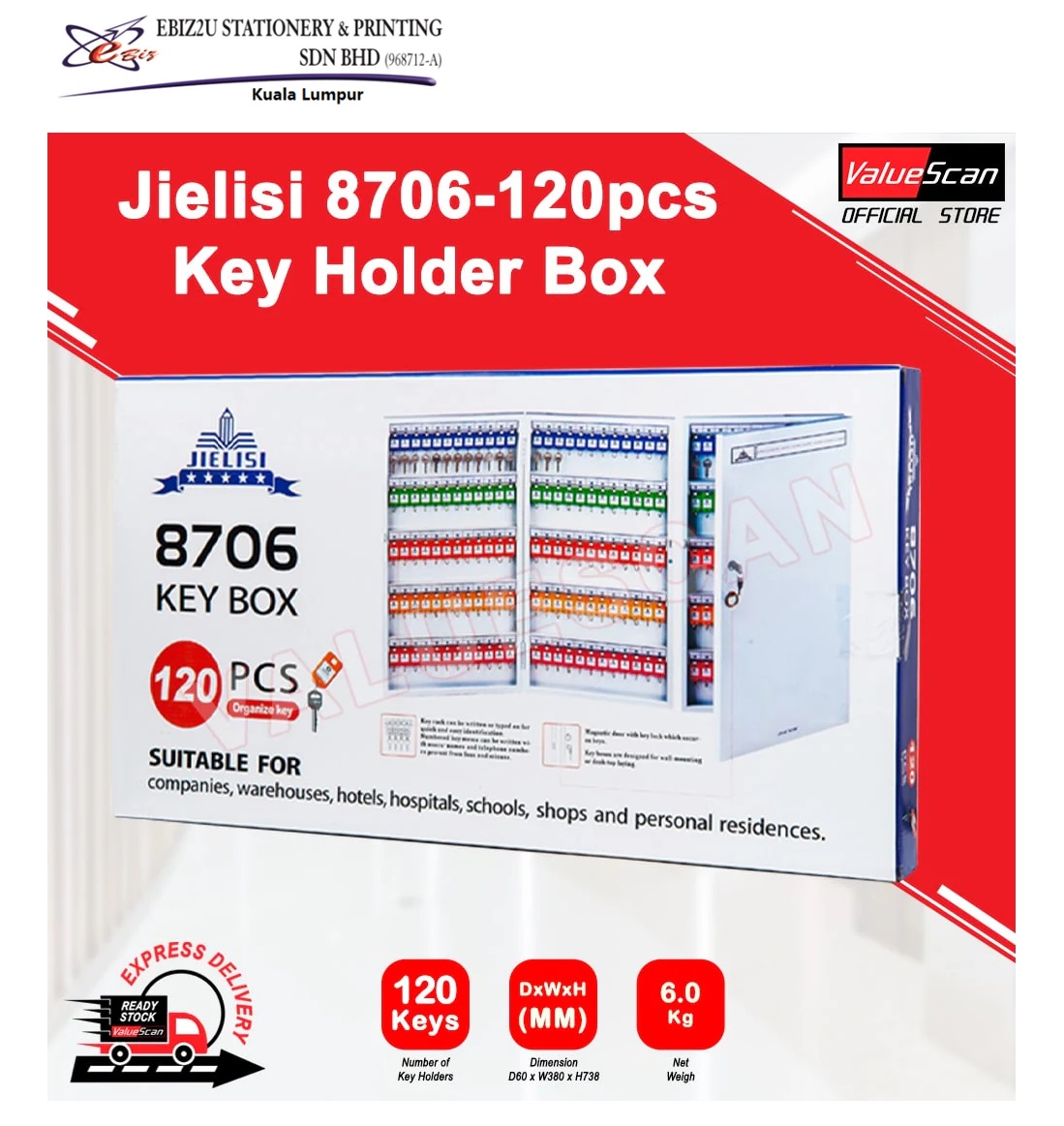 JIELISI 8706 Fully Metal Key Box / Peti Kunci Besi ~High Quality Steel ...