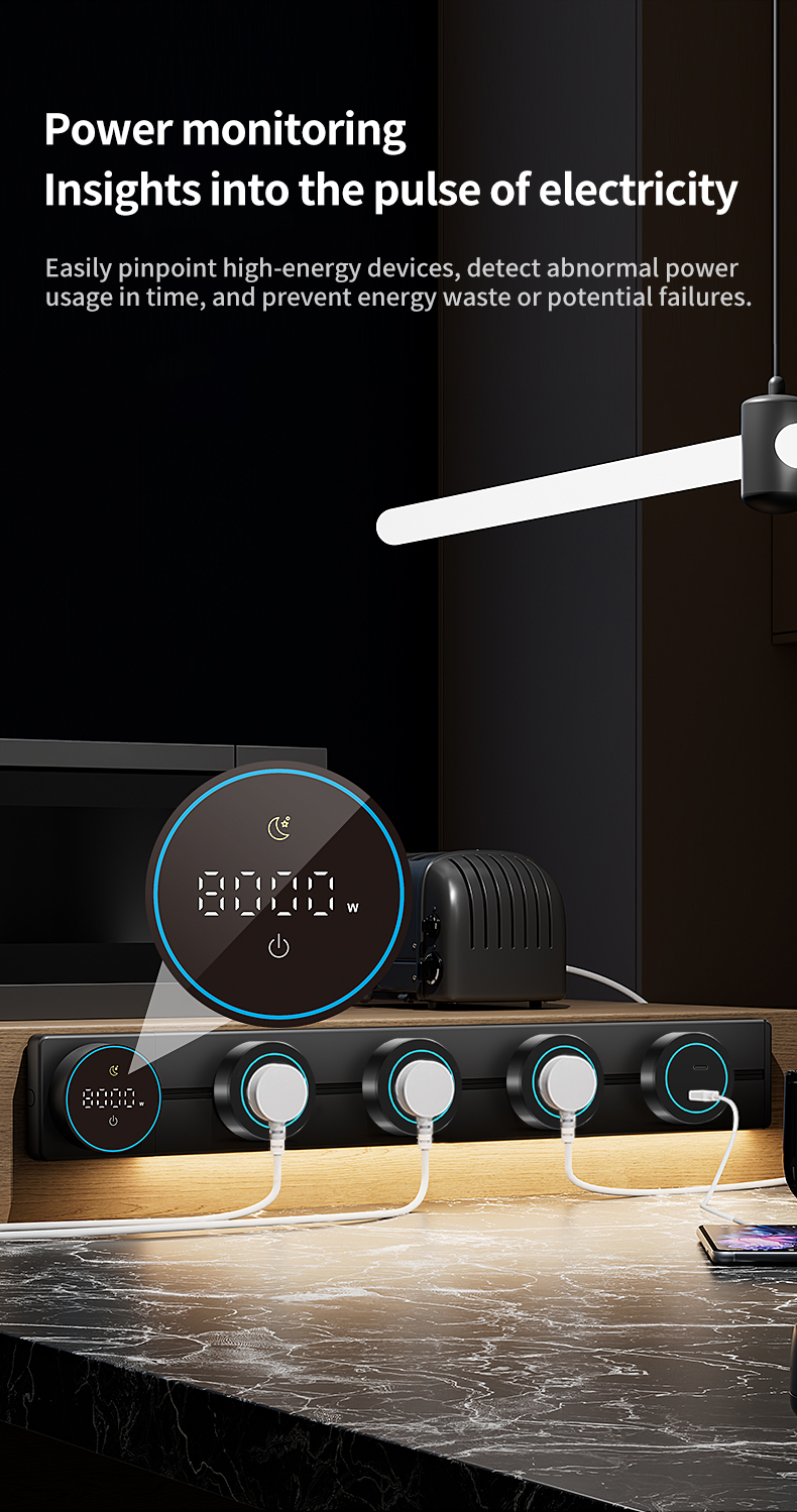 HAIKO Smart Display Power Track Socket Strip with Touch Light Slide ...
