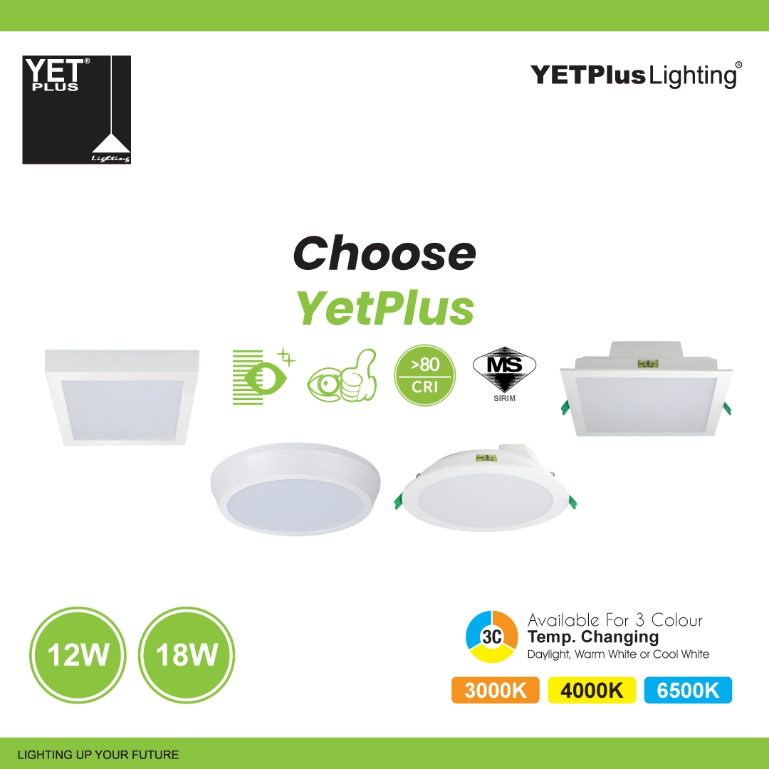 YETPlus Recessed Downlight YET558 SIRIM Square Glass 12W 18W LED ...